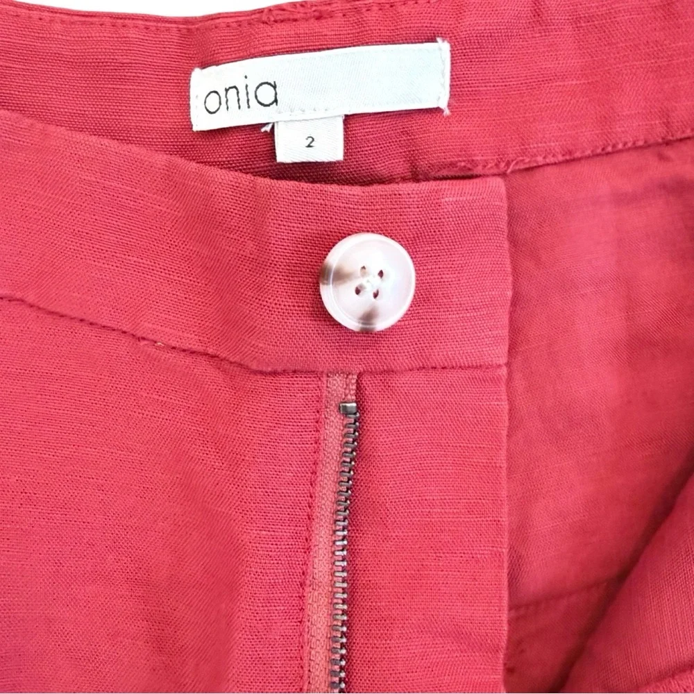 NWT Onia Air Linen Pleated Trousers Size‎ 2 | Dark Red Wide Leg High Rise Pants